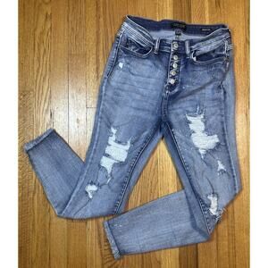 Judy Blue Jeans Womens 5/27 Distressed Raw Hem Skinny Fit Blue Denim Stretch